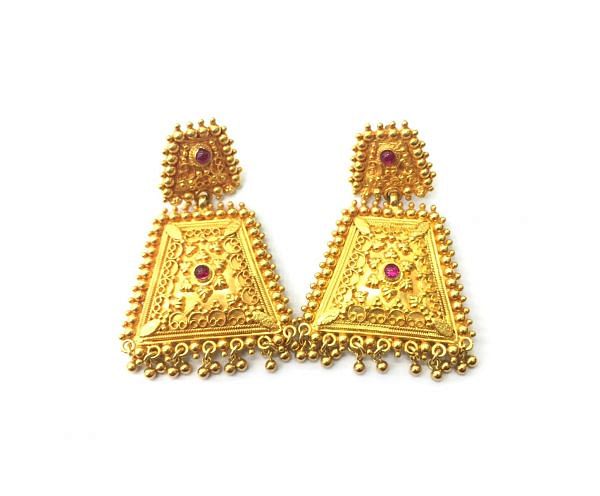  18K Solid Yellow Earring (Fancy Shape) With  Ruby Stone Studded, SGTAN-1130, Sold By 1 Pcs.