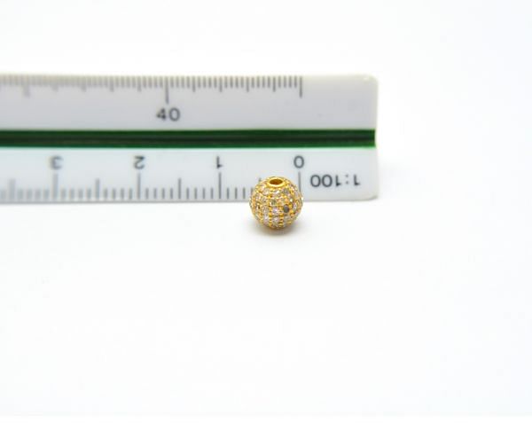 14K Solid Gold Round Shape Micro Pave Diamond Bead In 6,00mm, SGTAN-1141, Sold By 1 Pcs.