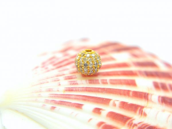 14K Solid Gold Round Shape Micro Pave Diamond Bead In 6,00mm, SGTAN-1141, Sold By 1 Pcs.
