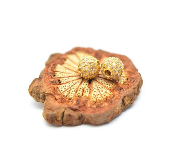  18K Solid Yellow Gold Micro Pave Diamond 6,00mm Bead With Round Shape, SGTAN-1142, Sold By 1 Pcs.
