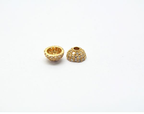  18K Solid Yellow Gold Micro Pave Diamond 6,00X3,00mm Bead - Cap Shape, SGTAN-1143, Sold By 1 Pcs.