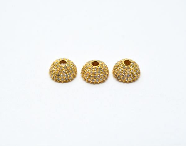  18K Solid Yellow Gold Micro Pave Diamond Cap Shape Bead - 8,00X4,00mm, SGTAN-1144, Sold By 1 Pcs.