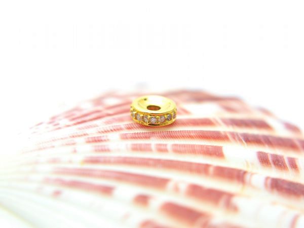  18K Solid Yellow Gold 6,00X2,00mm Micro Pave Diamond Bead, (Wheel Shape), SGTAN-1146, Sold By 1 Pcs.