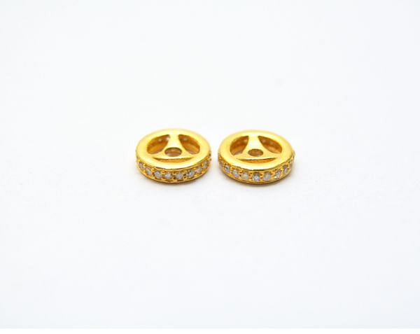  18K Solid Yellow Gold Micro Pave Diamond Bead- Wheel Shape And 8,00X2,00mm, SGTAN-1147, Sold By 1 Pcs.
