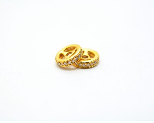  18K Solid Yellow Gold Micro Pave Diamond Bead- Wheel Shape And 8,00X2,00mm, SGTAN-1147, Sold By 1 Pcs.