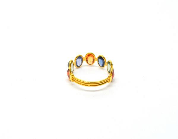 18K Solid Yellow Gold Multi Sapphire Stone Studded Ring, SGTAN-1170, Sold By 1 Pcs.