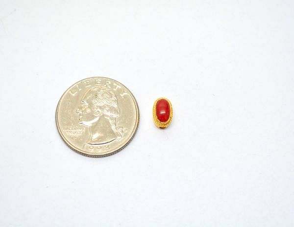 18K Solid Yellow Gold Oval Shape Bead With Natural Coral Stone- 8,50X6,00X6,00mm, SGTAN-1171, Sold By 1 Pcs.