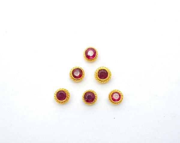 18K Solid Yellow Gold 5,50X5,00mm Ruby Stone  Bead, (Round Shape), SGTAN-1178, Sold By 1 Pcs.
