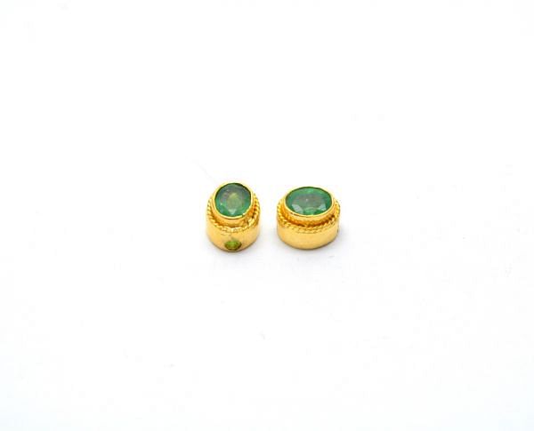 18K Solid Yellow Gold Emerald Stone Bead- Oval Shape And 7,00X6,00X5,00mm, SGTAN-1179, Sold By 1 Pcs.