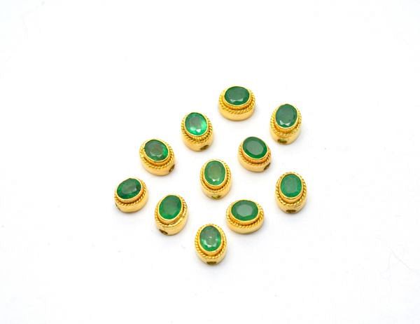 18K Solid Yellow Gold Emerald Stone Bead- Oval Shape And 7,00X6,00X5,00mm, SGTAN-1179, Sold By 1 Pcs.