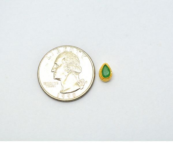18K Solid Yellow Gold Pear Shape Bead With Emerald Stone Studded, (8x6x5mm), SGTAN-1182, Sold By 1 Pcs.