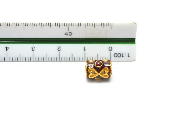 18K Solid Yellow Gold  Tube Shape Enamel Bead-10x8mm With Natural Emerald & Ruby Stone, SGTAN-1185, Sold By 1 Pcs.
