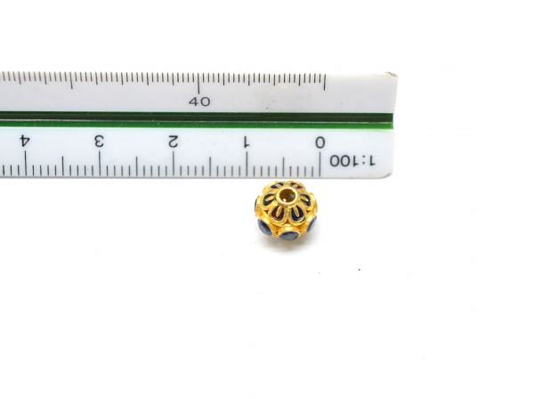 18K Solid Yellow Gold Round Shape Enamel Bead (9x7,5mm) With Natural Multi Stone, SGTAN-1189, Sold By 1 Pcs.