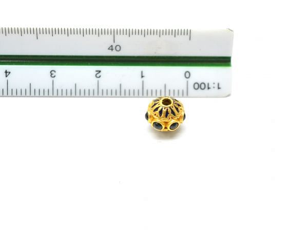 18K Solid Yellow Gold 9x7,5mm Enamel Bead With Natural Emerald & Ruby Stone In Round Shape, SGTAN-1190, Sold By 1 Pcs.