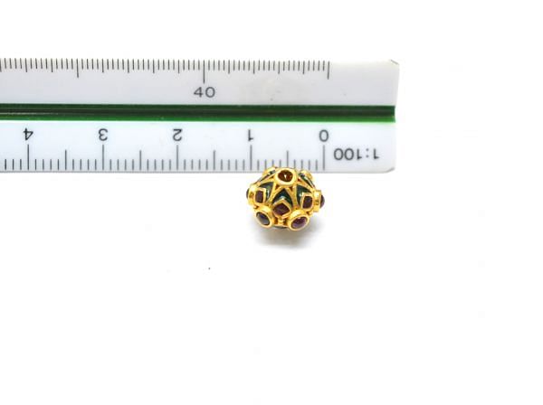 18K Solid Yellow Gold  Round Shape Enamel Bead-10x8mm With Natural Multi Stone, SGTAN-1195, Sold By 1 Pcs.