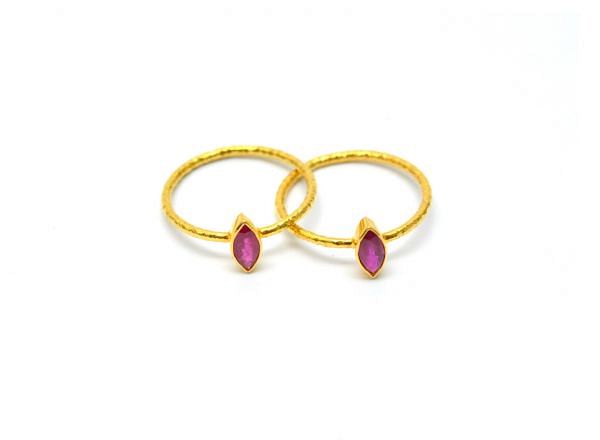 18K Solid Yellow Gold Marquise Shape Ring With Natural Ruby Stone, SGTAN-1200, Sold By 1 Pcs.
