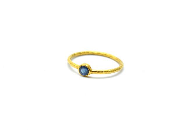 18K Solid Yellow Gold Ring With Natural Blue Sapphire Stone In Round Shape, SGTAN-1202, Sold By 1 Pcs.
