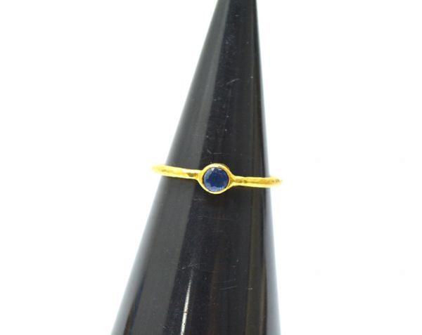 18K Solid Yellow Gold Ring With Natural Blue Sapphire Stone In Round Shape, SGTAN-1202, Sold By 1 Pcs.