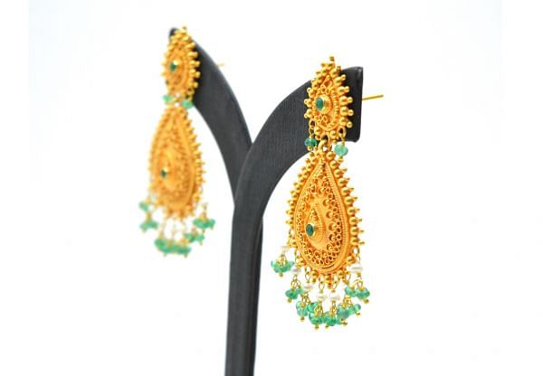  18K Solid Yellow Gold Earring (Pear Shape) With  Natural Stone Studded, SGTAN-1214, Sold By 1 Pcs.
