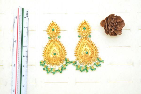  18K Solid Yellow Gold Earring (Pear Shape) With  Natural Stone Studded, SGTAN-1214, Sold By 1 Pcs.