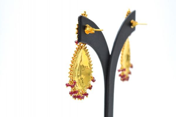  18K Solid Yellow Gold Earring With Ruby Stone Studded- Pear Shape, SGTAN-1215, Sold By 1 Pcs.