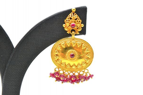  18K Solid Yellow Gold Earring (Fancy Shape) With  Natural Ruby Stone Studded, SGTAN-1219, Sold By 1 Pcs.