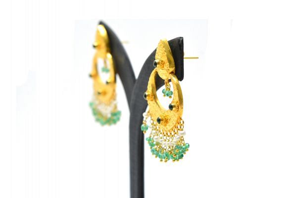 18K Solid Yellow Gold Earring With Natural Stone Studded In Fancy Shape, SGTAN-1222, Sold By 1 Pcs.