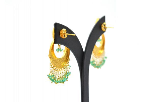 18K Solid Yellow Gold Earring With Natural Stone Studded In Fancy Shape, SGTAN-1222, Sold By 1 Pcs.