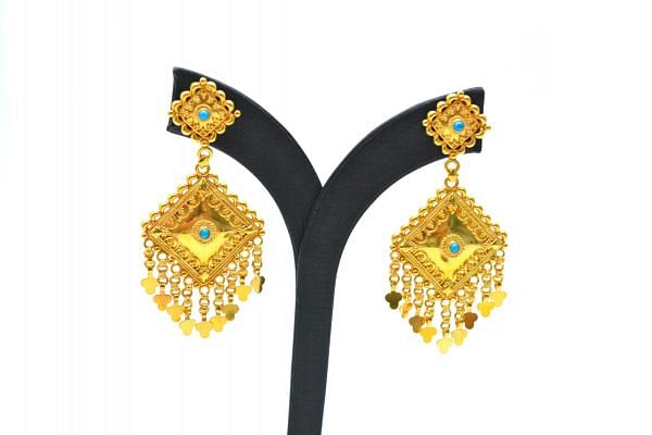  18K Solid Yellow Gold Earring With Turquoise  Stone Studded, (Square Shape), SGTAN-1223, Sold By 1 Pcs.
