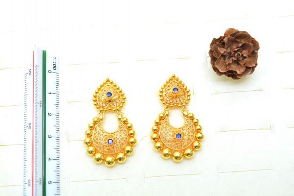  18K Solid Yellow Gold Earring (Fancy Shape) With  Natural Blue Sapphire  Studded, SGTAN-1224, Sold By 1 Pcs.