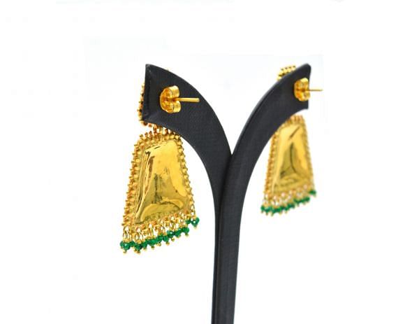  18K Solid Yellow Gold Earring With Emerald Stone Studded- Fancy Shape, SGTAN-1225, Sold By 1 Pcs.
