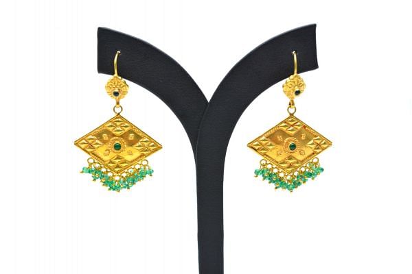 18K Solid Yellow Gold Earring-  Marquise Shape And Emerald Stone Studded, SGTAN-1228, Sold By 1 Pcs.
