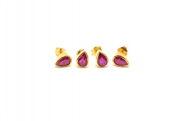 18K Solid Yellow Gold  Studs With Ruby Stone - Pear Shape and 6,50X5,00MM Size, SGTAN-1230, Sold By 1 Pcs.