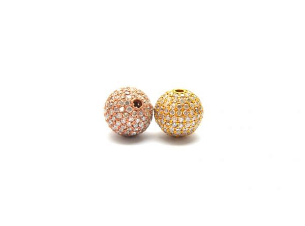 14K Solid Yellow Gold Ball Shape Micro Pave Diamond Stone Bead, (8,00mm), SGTAN-1237, Sold By 1 Pcs.