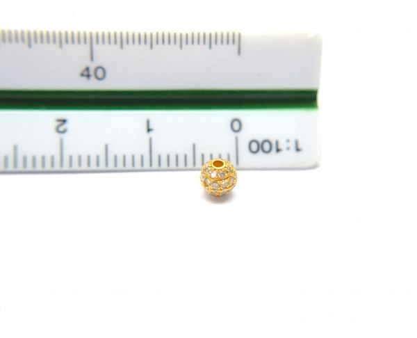 14K Solid Yellow Gold  Micro Pave Diamond Stone Bead- 4mm and Ball Shape, SGTAN-1238, Sold By 1 Pcs.