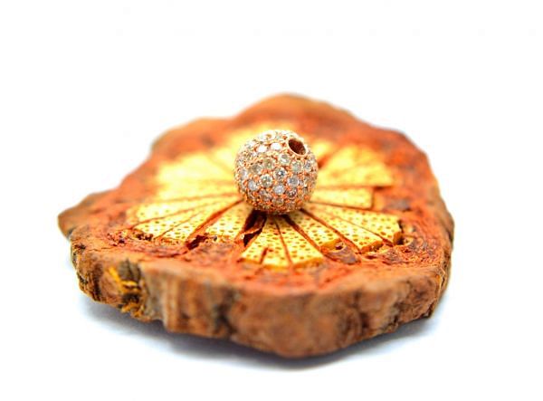 14K Solid Yellow Gold 6,00MM  Ball Shape Micro Pave Diamond Stone Bead, SGTAN-1239, Sold By 1 Pcs.