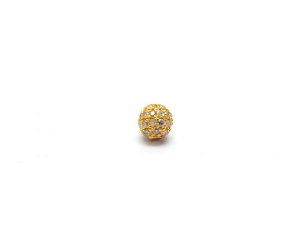 14K Solid Yellow Gold  4,00mm Micro Pave Diamond Stone Bead With Ball Shape, SGTAN-1243, Sold By 1 Pcs.
