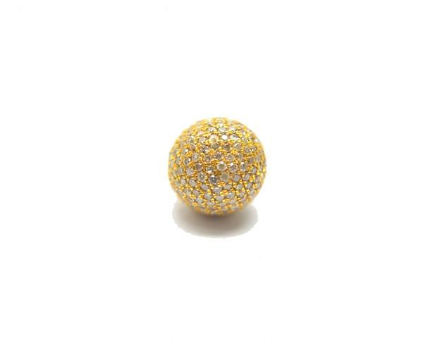 14K Solid Yellow Gold 10,00MM Micro Pave Diamond Stone Bead-  Ball Shape, SGTAN-1244, Sold By 1 Pcs.