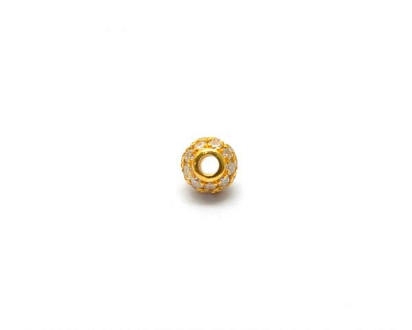 14K Solid Yellow Gold Ball Shape Micro Pave Diamond Stone Bead, (4,00mm), SGTAN-1245, Sold By 1 Pcs.