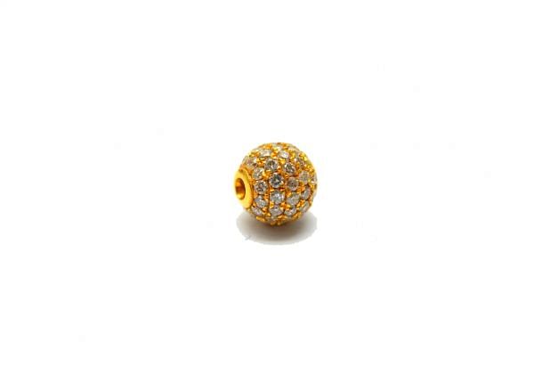 14K Solid Yellow Gold  Micro Pave Diamond Stone Bead- 6mm and Ball Shape, SGTAN-1246, Sold By 1 Pcs.