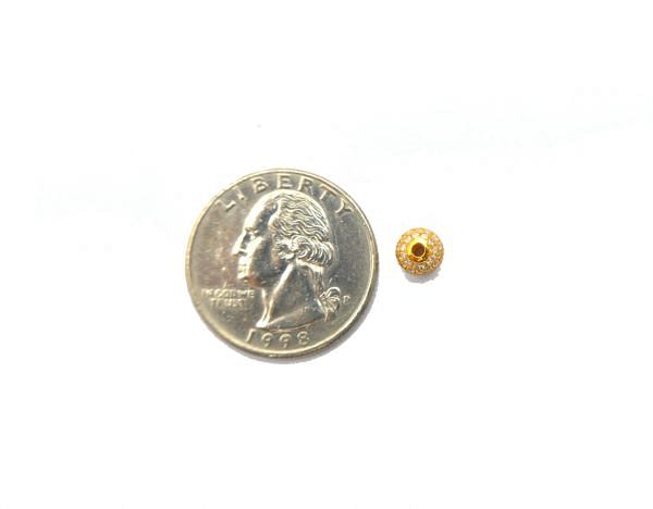 14K Solid Yellow Gold  Micro Pave Diamond Stone Bead- 6mm and Ball Shape, SGTAN-1246, Sold By 1 Pcs.