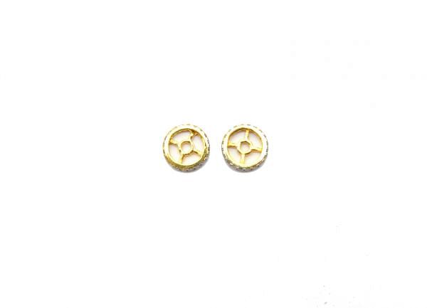 14K Solid Yellow Gold 8,00mm Micro Pave Diamond Stone Bead, (Wheel Shape), SGTAN-1249, Sold By 1 Pcs.