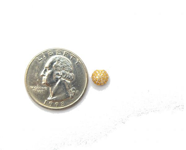 14K Solid Yellow Gold Coin Shape Micro Pave Diamond Stone 6,00mm Bead, SGTAN-1250, Sold By 1 Pcs.