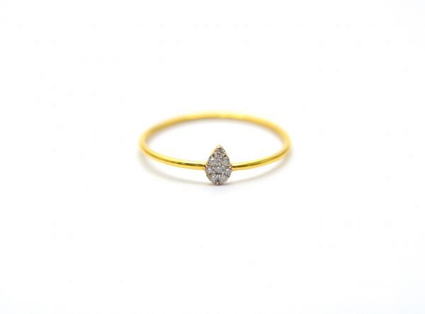 14K Solid Yellow Gold Diamond Stone Studded In Pear Shape Ring( Size- 7 No), SGTAN-1284, Sold By 1 Pcs.