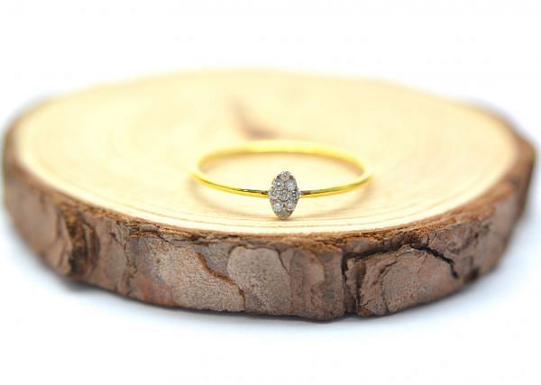 14K Solid Yellow Gold Oval Shape Ring (Size- 7 No) With Diamond Stone Studded, SGTAN-1287, Sold By 1 Pcs.