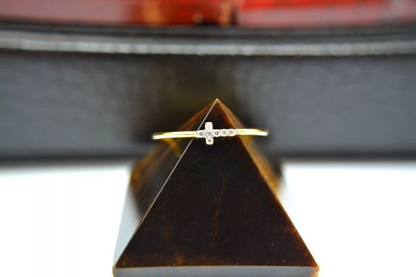 14K Solid Yellow Gold Diamond Stone Studded Ring (Size- 7 No)With Jesus Cross Shape, SGTAN-1290, Sold By 1 Pcs.
