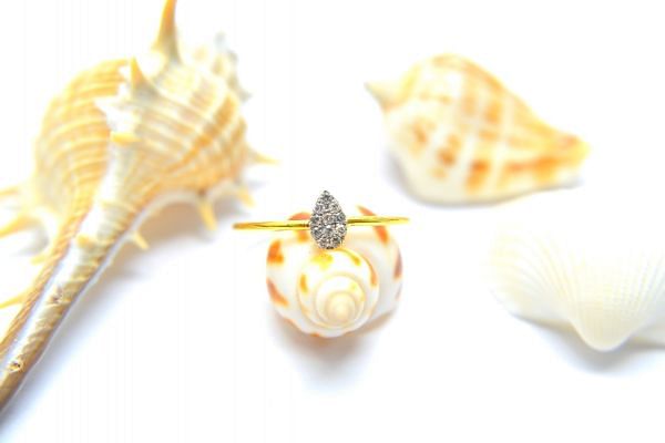 14K Solid Yellow Gold Marquise Shape Ring (Size- 7 No) With Diamond Stone Studded, SGTAN-1292, Sold By 1 Pcs.