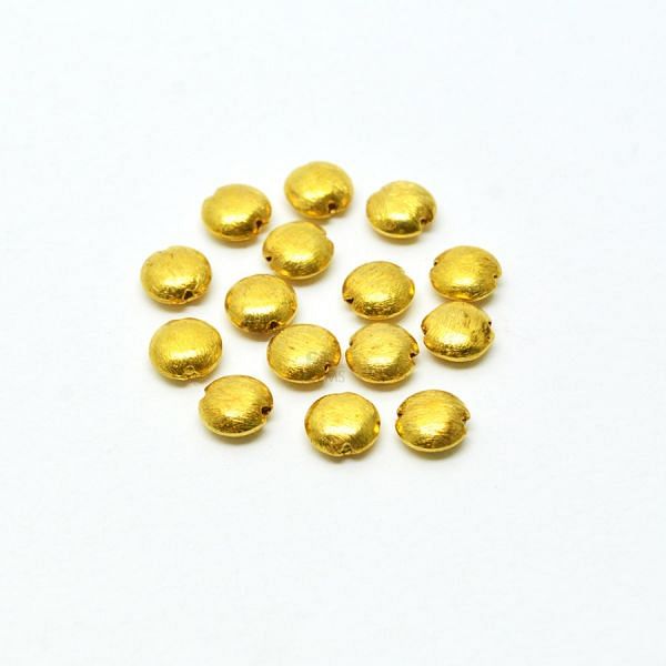 18K Solid Yellow Gold Puff Coin Shape Matt Brushed Finished, 8x4mm Bead, SGTAN-0011, Sold By 1 Pcs.
