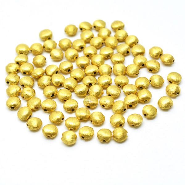18K Solid Yellow Gold Puff Coin Shape Matt Brushed Finished, 6X3,50mm Bead, SGTAN-0012, Sold By 1 Pcs.
