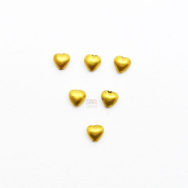 18K Solid Yellow Gold Heart Shape Matt Finished, 5,50X5,50mm Bead, SGTAN-0013, Sold By 2 Pcs.
